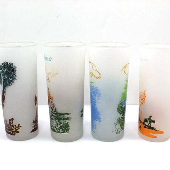 Vintage Retro MCM Set pf 4 Blake Lively Frosted Souvenir High Ball Glasses - Picture 4 of 14